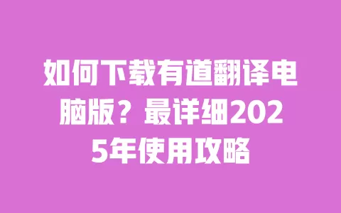 如何下载有道翻译电脑版?最详细2025年使用攻略 一