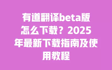 有道翻译beta版怎么下载?2025年最新下载指南及使用教程 一