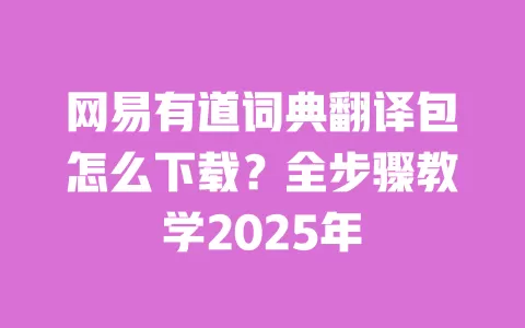 网易有道词典翻译包怎么下载？全步骤教学2025年 一