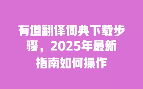 有道翻译词典下载步骤，2025年最新指南如何操作 一