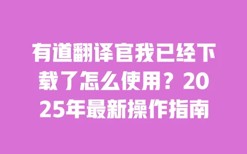 有道翻译官我已经下载了怎么使用?2025年最新操作指南 一