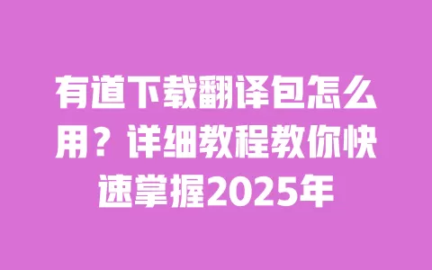 有道下载翻译包怎么用?详细教程教你快速掌握2025年 一