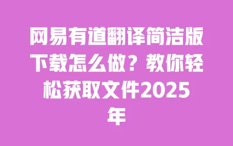 网易有道翻译简洁版下载怎么做?教你轻松获取文件2025年 一