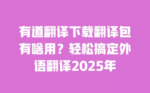 有道翻译下载翻译包有啥用?轻松搞定外语翻译2025年 一