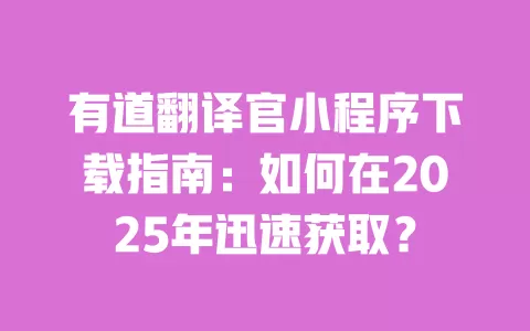 有道翻译官小程序下载指南:如何在2025年迅速获取? 一