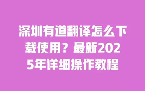 深圳有道翻译怎么下载使用？最新2025年详细操作教程 一