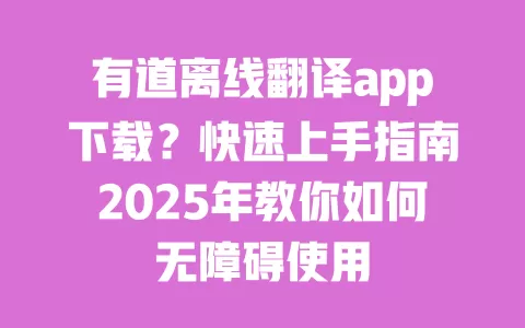 有道离线翻译app下载?快速上手指南2025年教你如何无障碍使用 一