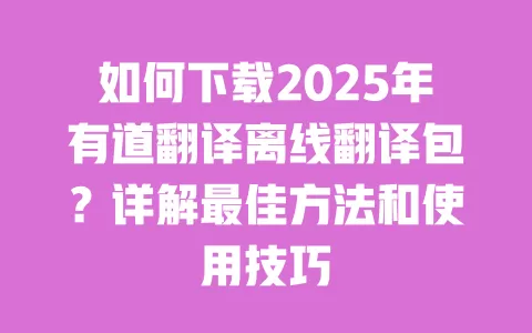 如何下载2025年有道翻译离线翻译包？详解最佳方法和使用技巧 一