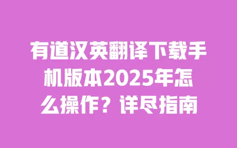 有道汉英翻译下载手机版本2025年怎么操作?详尽指南 一
