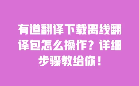 有道翻译下载离线翻译包怎么操作？详细步骤教给你！ 一