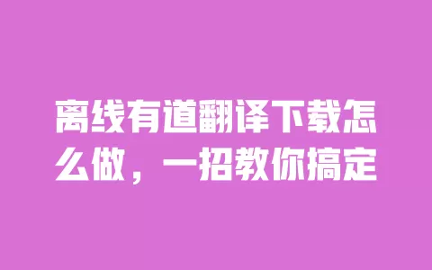 离线有道翻译下载怎么做，一招教你搞定 一